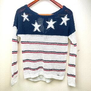 Y2K Hollister Womens Top Sz S Crochet Sheer American Flag Boho Festival USA Star